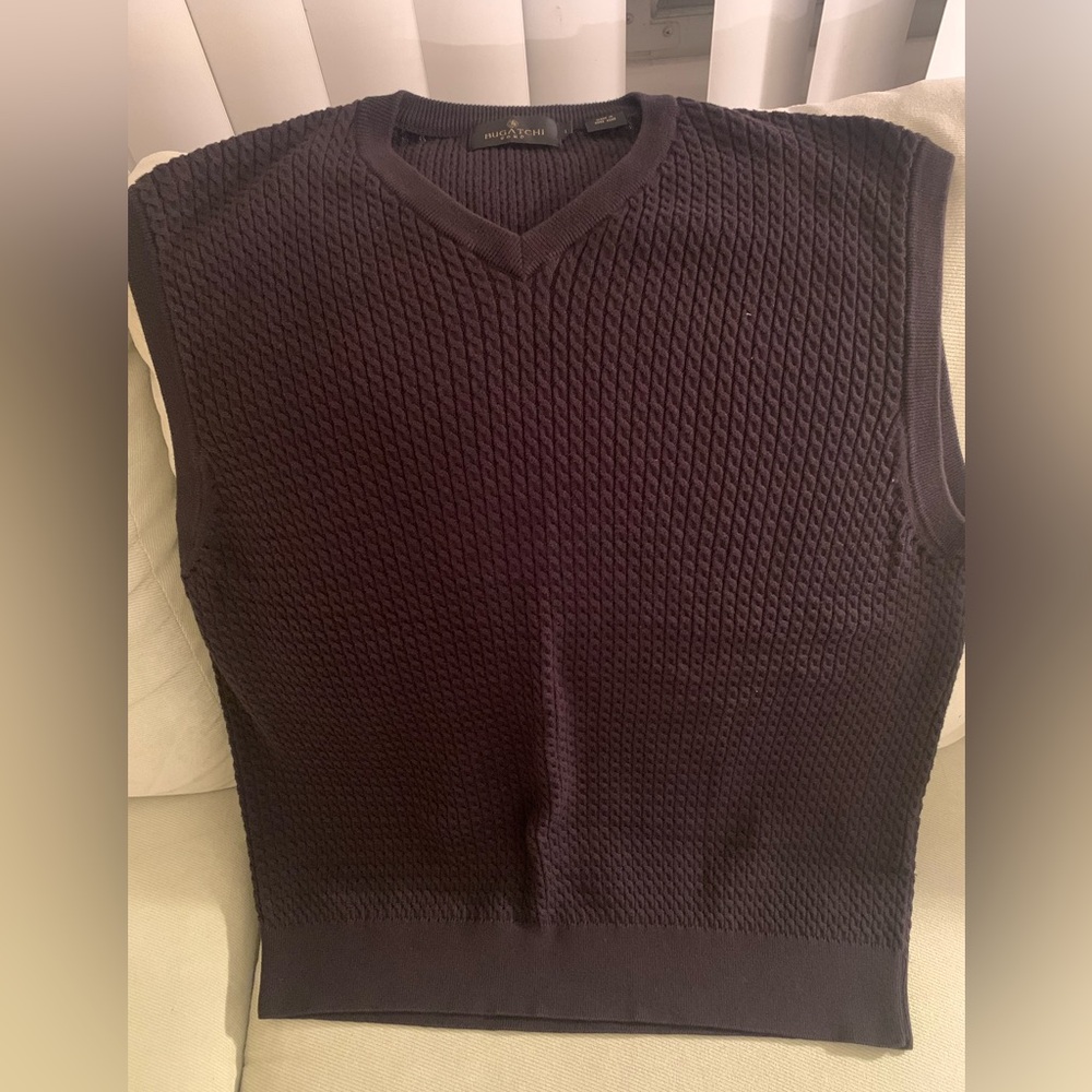 Bugatchi Men's Black Sweater Vest Pima Cotton Cable Knit L